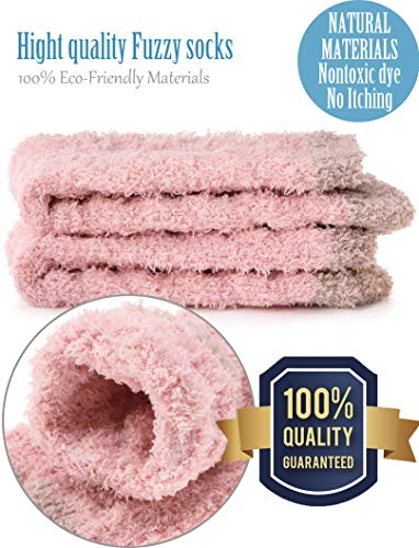 Image of EBMORE Fuzzy Socks for Women, Thick Cozy Warm Fluffy for Winter | Ultra Soft Plush Fleece Lining, Stretch Cuff, Comfy Heel & Toe, for Home & Sleep, Gifts Cabin Slipper Socks, 5 Pairs