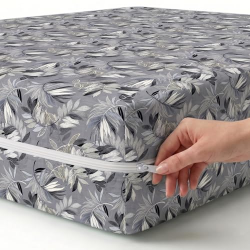 Image of HOMEKART Mattress Protector for Single Bed 72x48+8 Inches | Printed Zipper Encasement Cover | Ultra Soft Terry Breathable Fabric | Dustproof & Washable Fitted Mattress Cover (Grey)