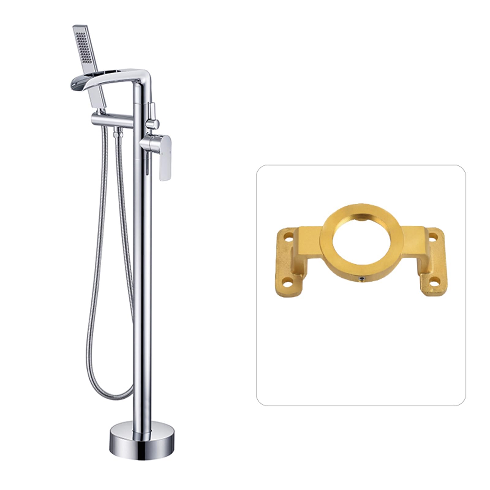HADECOLL Freestanding Bath Taps Floor Mounted Waterfall Hot And Cold Brass With Shower Freestanding Bathtub Faucet, Chrome,Chrome