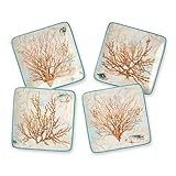 Escape to the Sea 6-Inch Canape Plates, Set of 4, Coastal Seashell & Coral Design, Durable Ceramic, Lightweight & Dishwasher Safe, Elegant Ocean-Inspired Plates for Appetizers & Desserts