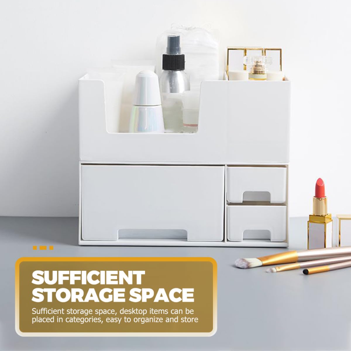 LIFKOME Scatola Portatrucco Organizer in Plastica Doppio Strato e Cassetto, Spazio Sufficiente e Facile da Pulire per Cosmetici e Gioielli su Piano di Lavoro