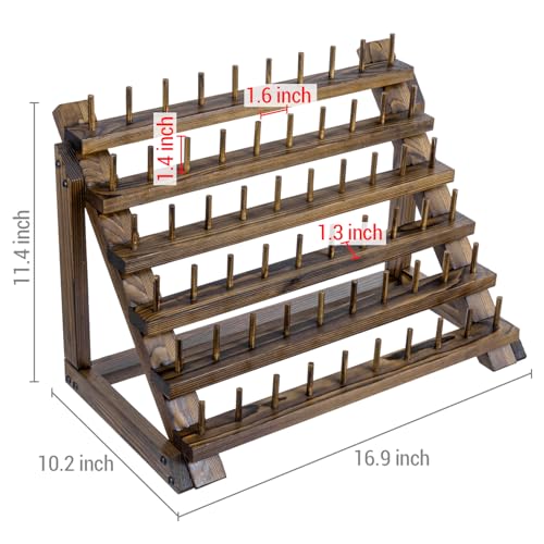 Image of MyGift Thread Rack, 60 Spools Rack, Wooden Thread Holders for Spools of Thread, Embroidery Quilting Craft Kit Sewing Threads