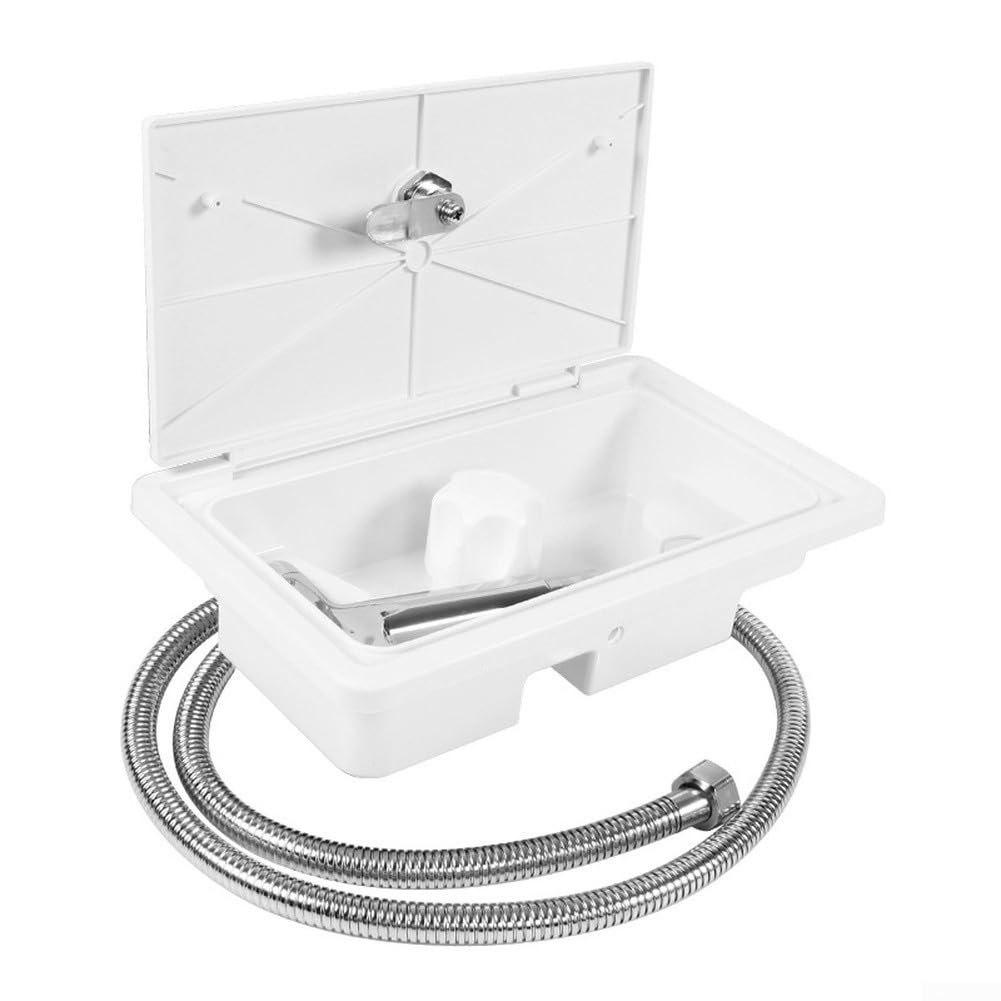 Caja de ducha portátil con cremallera y regulador de agua fría y caliente, manguera extensible de metal de 1,5 m para camping, juego de ducha, color negro (blanco 0100069)