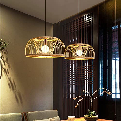 Lámpara colgante de bambú E26 regulable para iluminar mesa de comedor redonda 4