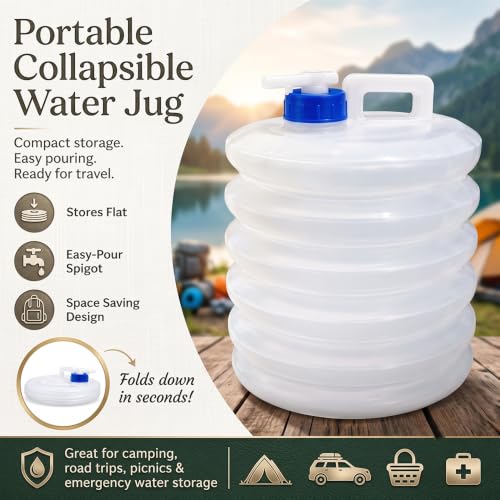 Recipiente de Agua Plegable con Grifo, Contenedor Expandible con Diseño en Acordeón con Asa, Transparente, Capacidad 10 litros miniatura 2