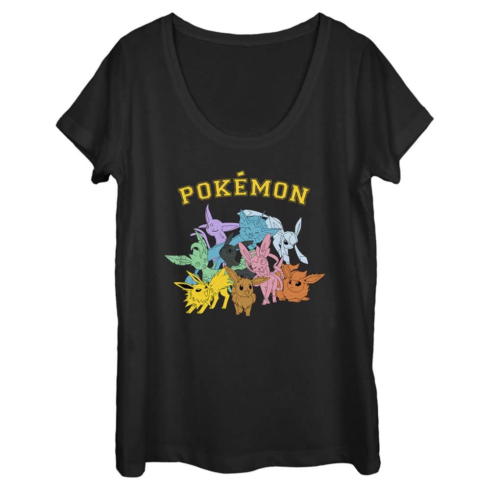 Pokémon Women's Black Pokemon Gotta Catch Eeveelutions Short Sleeve Tee Shirt, M
