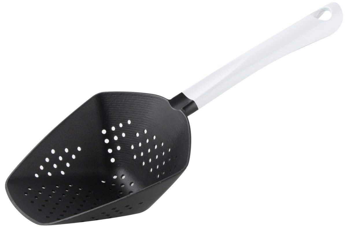 FACKELMANN Arcadalina Serving, Plastic Strainer, Slotted Spoon for Coated Pans and pots (Colour: White/Black), Quantity: 1 Piece
