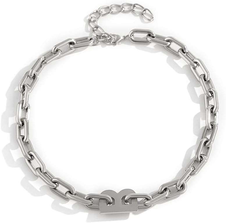 SixexeyInitial Necklaces Silver Chunky Necklace Chain for Women