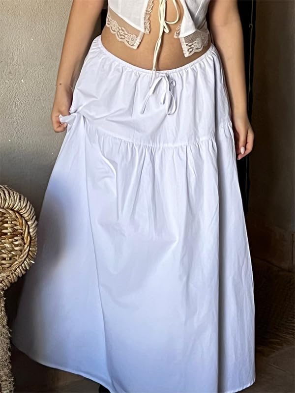 Sastianaen Women Y2k Ruffle Maxi Skirt Vintage Flowy A Line Tiered Long Skirt Boho High Waist Skirt Going Out Beachwear3