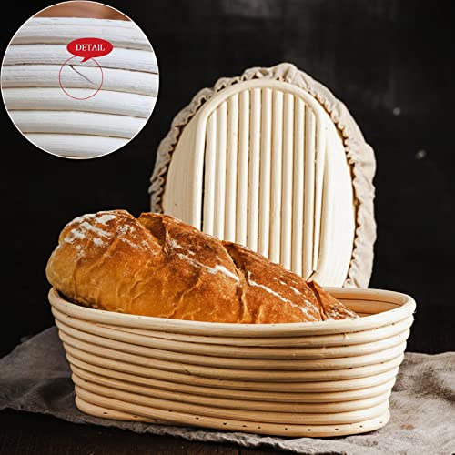 Miniatura 3 de Cesta De Fermentación De Masas Ovalado,Ratán Natural,2 Piezas 12 Banneton Cuenco De Prueba,Con Tela De Lino Panadero Antiadherente Y Un Batidor De Masa,Para Hacer Baguettes,Pan,25 14 8.Cm,Hasta 750g
