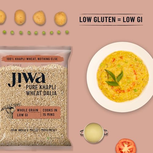 Image of JIWA healthy by nature Pure Khapli Wheat Dalia | Cooks In 15 Minutes | Broken E Mmer Daliya | Low GI | Suitable For Diabetics | 500 G (Pack of 5)