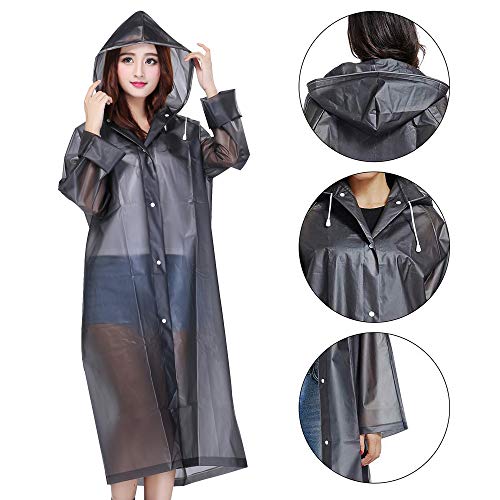 Chubasquero Transparente Mujer Impermeable Ligero Plegable EVA Poncho de Lluvia Reutilizable con Capucha y Mangas para Hombre Adulto (L)