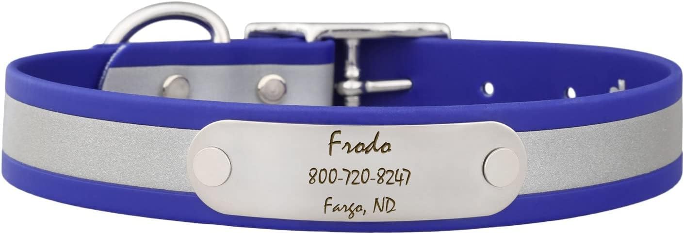 dogIDs Waterproof Reflective Soft Grip Dog Collar with Personalized Nameplate - Custom, Durable, Adjustable, Safe Odor Resistant - Pink, 1 in x 20 in (Fits Neck Sizes: 18-22 in)