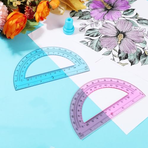 zonon 2 pcs 6 inch plastic protractor math protractors 180 degrees angle measurement translucent for geometry classroom kid student school office suppliespink blue