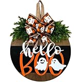 Halloween Wreath Door Hanger Sign Decorations, Cute Halloween Ghost Welcome Wood Hanging Wreaths Decor for Front Door Farmhouse Porch Indoor Outdoor Wall Decor