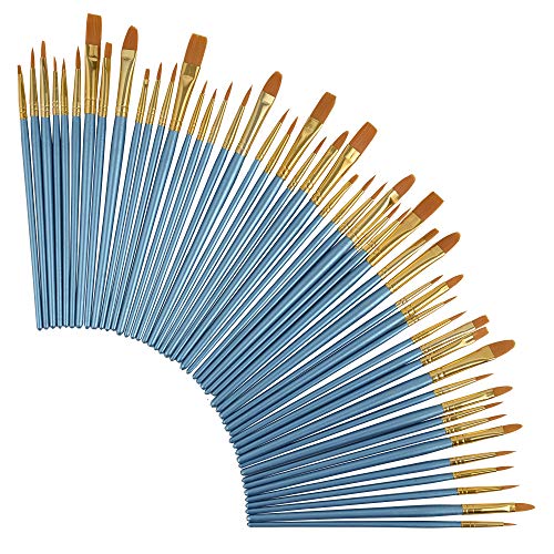 CONDA 50 piezas de pinceles de nailon para pintura acrílica al óleo, acuarelas, pintura profesional, kit de pintura, paquete de 5