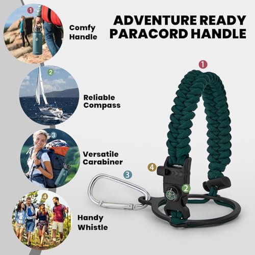 Image of RAYMYLO Insulated Water Bottle 87 oz, Triple Wall Vacuum Stainless Steel (Cold for 48 Hrs), Leak Proof & Non-BPA, Modern Water Flask Jug with Paracord Handle & Straw Spout Lids, Dark Green