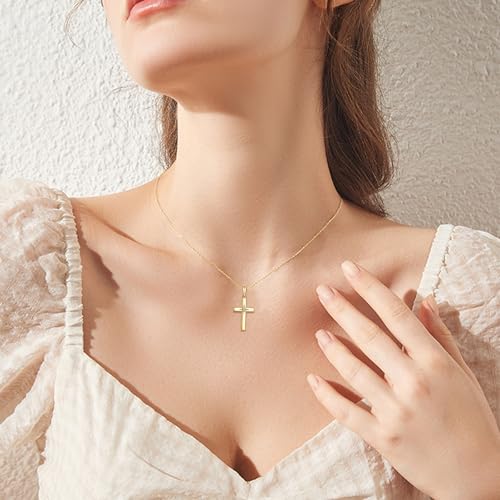 KECHO 14K Solid Gold Cross Necklace for Women Delicate Gold Diamond Heart Cross Pendant Necklace Religious Jewelry Christmas Gifts for Wife Mom Friends3