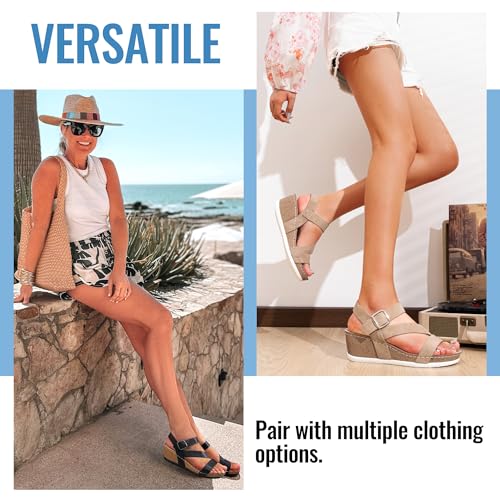 Jeossy Women's Platform Wedge Sandals 835 Comfortable Open Toe Ankle Strap Summer Walking Sandals with Buckle2
