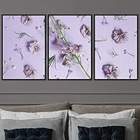 3 Piece Framed Canvas Wall Art Purple Cluster Flowers and Colorful Bouquet Canvas Prints Home Artwork Decoration for Living Room,Bedroom - 16