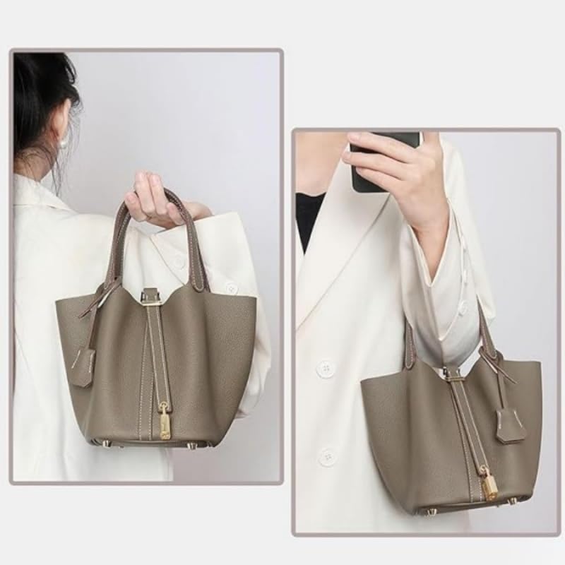 Genuine Cow Hide Leather Bucket Bag