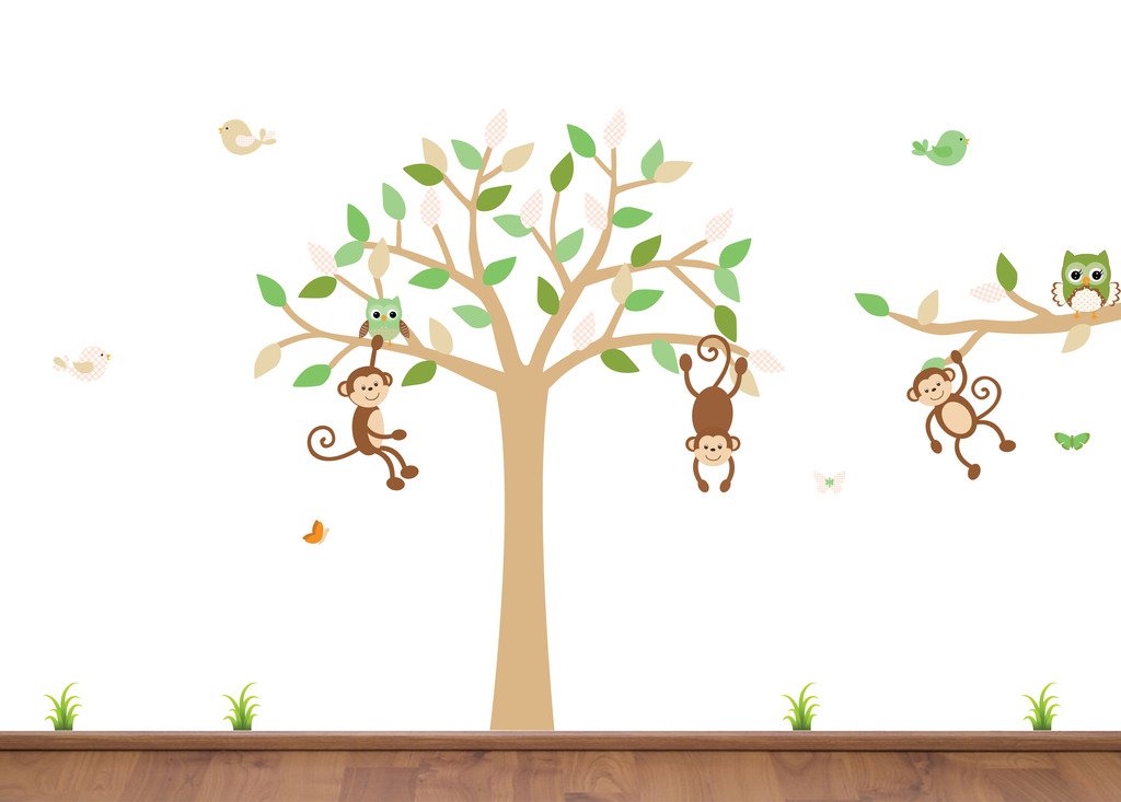 Monkey Wall Decal, Nursery Tree Decal, Monkey Wall Sticker
