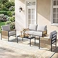 Aluminum Outdoor Patio Furniture Set, 4 Seats Outdoor Sectional with Coffee Table, Patio Conversation Sets with Washable Thick Cushions and Waterproof Cover for Backyard/Garden /Poolside, Silver Gray