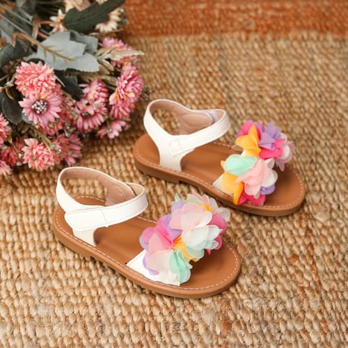 Toddler Girls Sandals Open Toe Summer Flats Flower Girl Dress Shoes for Baby Little Kids3