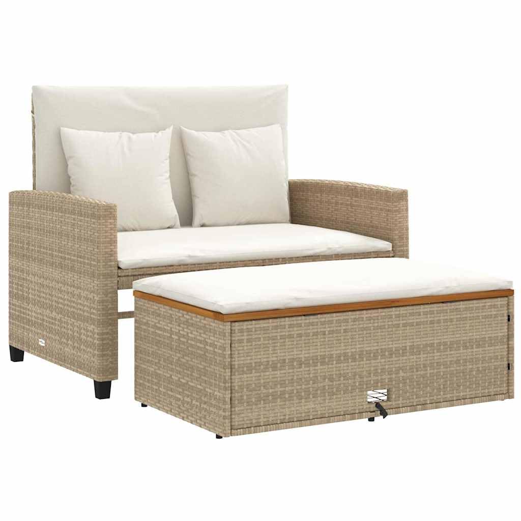 Divano da Giardino 2 Posti Reclinabile in Polyrattan Beige | Ideale per giardino, terrazzo o balcone: divano 2 posti reclinabile trasformabile in lettino con poggiapiedi salvaspazio.