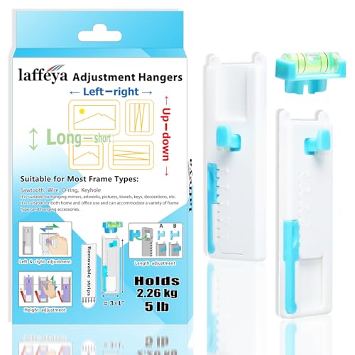 Image of laffeya Picture Hangers, Adjustable Adhesive Wall Hooks with Level, Damage Free Hanging Strips Hanger for Art, Photos, Mirrors & Decor Frame (Picture Hook, 2)