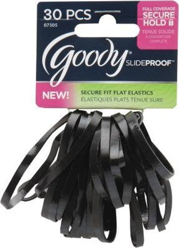 Goody SlideProof 4MM Black Latex Secure Fit Flat Elastics, 30Count
