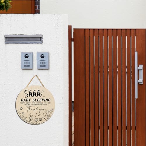 Image of Gwisml Baby Sleeping Sign for Front Door,Please Do Not Knock Or Ring Doorbell Wood Sign,No Soliciting Sleeping Baby Wood sign for House Nursery Door Knob Decor 2