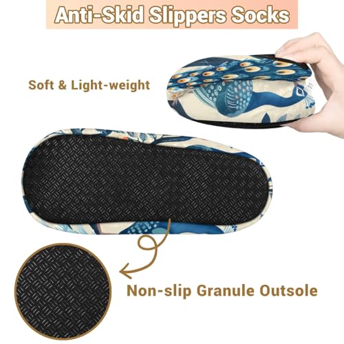 KOBLEN Peacock Branch Slippers for Women House Shoes with Fleece Lining Wide Comfy Full Slippers Lightweight Cozy Loafer with Rubber Sole Unisex Slippers Adults for Indoor Outdoor4