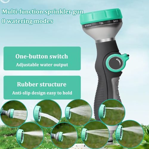 Carrello avvolgitubo portatile con ruote regolabile retrattile per tubo da giardino con guida integrata e raccordi per irrigazione del prato e lavaggio auto (include pistola ad acqua da 3,25 m)