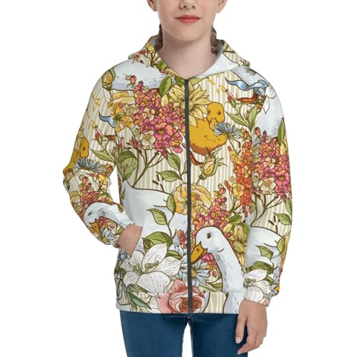 Ducks and Flowers Kids Pullover Hoodies Boys Zip Up Sweatshirts Girls Athletic Clothes with Pocket3