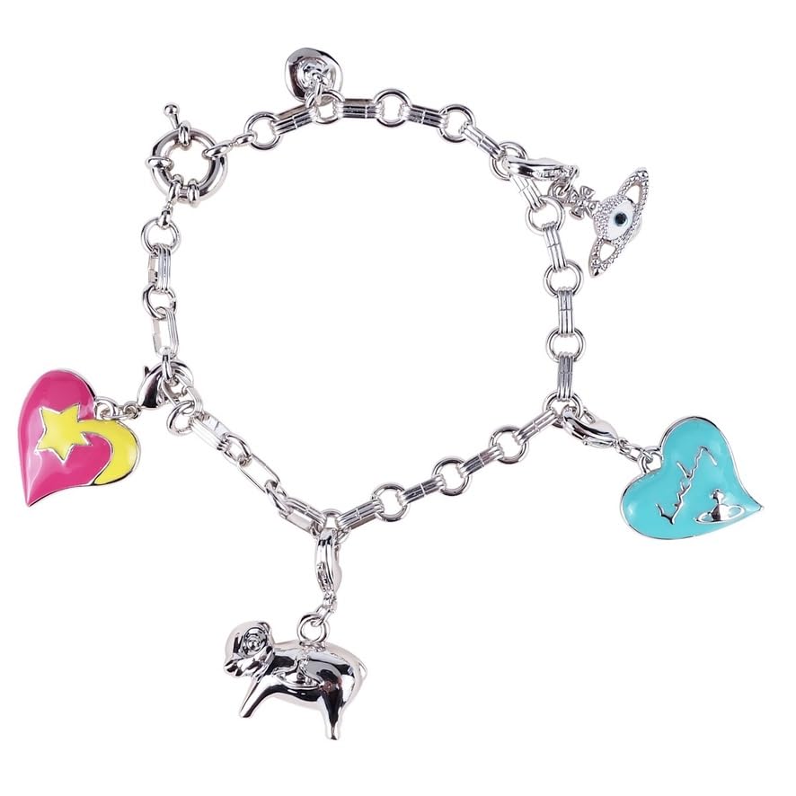 ZHAOZHAO Colorful Pig Love Heart Eye Saturn Bracelet for Women - Removable Enamel Saturn Bracelet