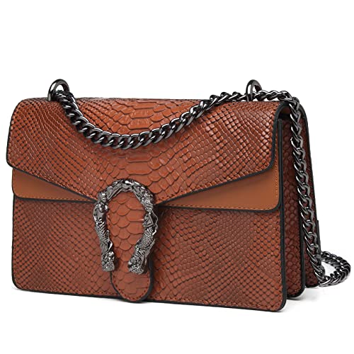 Image of MYHOZEE Crossbody Bags for Women - Snake Printed Clutch Purses Leather Chain Shoulder Bags Evening Handbags