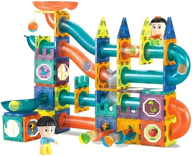 Marble Run Race Track 3D Magnetic Tiles Building Construction Block & Learning Toy Game for Kids (Pack of 49 Pcs)