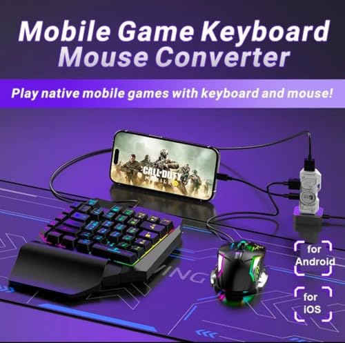 Image of 5 in 1 Mobile Game Combo Pack with RGB Mini Gaming Keyboard & Mouse with Side Button & Mobile Holder,Gaming Adapter with Mobile Game Converter for Android & iOS