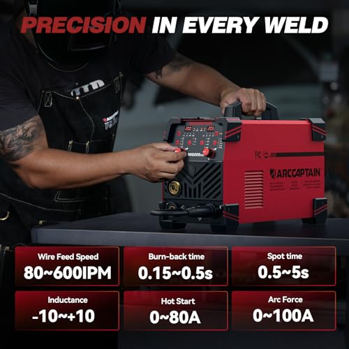 Image of ARCCAPTAIN MIG Welder 200A, Upgraded 6 IN 1 Welding Machine 110V /220V Flux Core MIG /Gas MIG /Lift TIG /Stick Welding /Spool Gun MIG /Spot Multiprocess Welder with Synergy, Burn Back Adjustment, Inductance