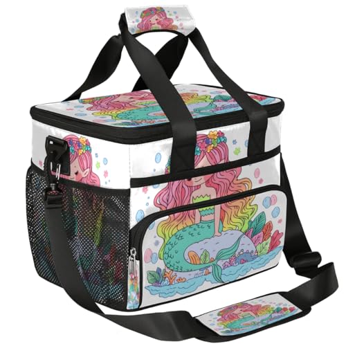 Mermaid Insulated Picnic Backpack Lunch Box for Women Men Picnic Basket Tote Lunch Bag Picnic Bag Portable Lunch Bags for Picnic, Beach, Work, Trip,Office, Camp Floral Mermaid