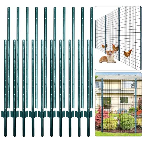 Thealyn Postes U para Cercados, Set de 10 Unidades 213 CM Acero Galvanizado Anticorrosión, Fácil Instalación para Jardín o Corral