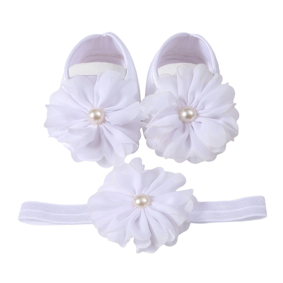 Baby Flower Pearl Hairband & Shoes Set Soft, Comfortable Fit for Ages 3-18 Month-old's | Ideal for Newborns & Toddlers