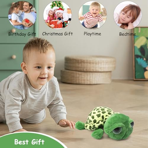 VOSSOT Kuscheltier Schildkröte, 28 cm Süßes Meeresschildkröte Plushie Weiches Umweltfreundliches zum Kuscheln & Spielen, Meeresschildkröte Stofftier für Kuschelecke Zimmer Schlafzimmer Deko