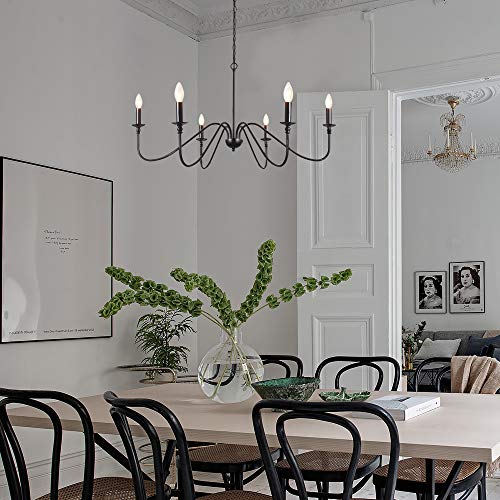 T&A Talent And Art TAPL068BK6 T&A Black 6-Light Chandeliers,Classic Candle Ceiling Pendant Light Fixture,Wrought Iron Farmhouse Chandelier Kitchen Island Dining Room Living Room thumb #1