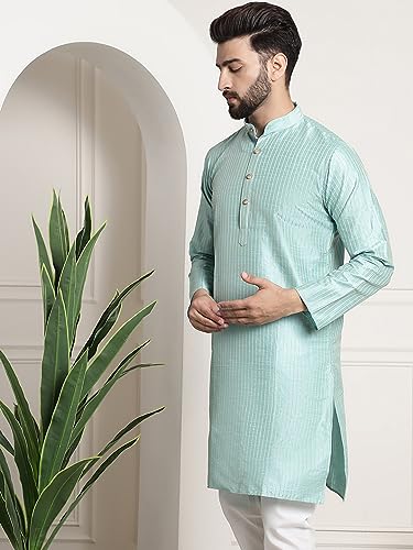 Image of SOJANYA Men's Pintuck Silk Blend Embroidered Kurta