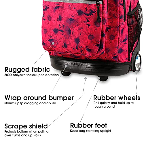 J World New York Sundance Rolling Backpack Girl Boy Roller Bookbag, Bellis, 20 Inch