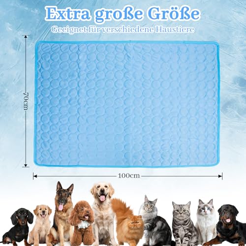 AZVFLY Kühldecke Hund Waschbar Kühldecke Katzen: Ungiftig Kühlkissen für Haustiere Faltbar Kühlmatte Hund Schlafplätze & Möbel für Hunde im Sommer (100 * 70CM-Blau)