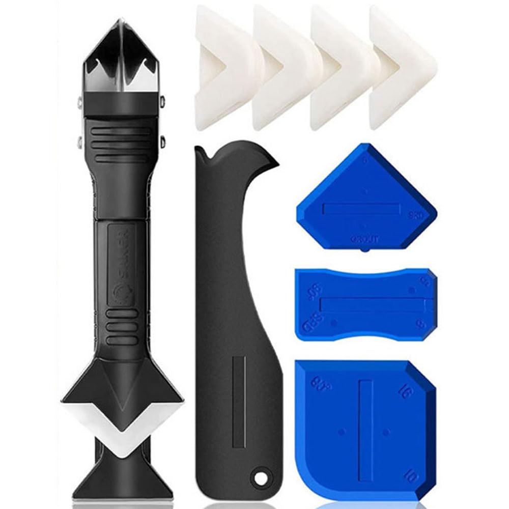 Caulking Tools,10 Pcs 3 in 1 Caulking Finishing Tool Kit, Reusable and 5 Replace Silicone Pads for Kitchen Bathroom Window, Sink Joint