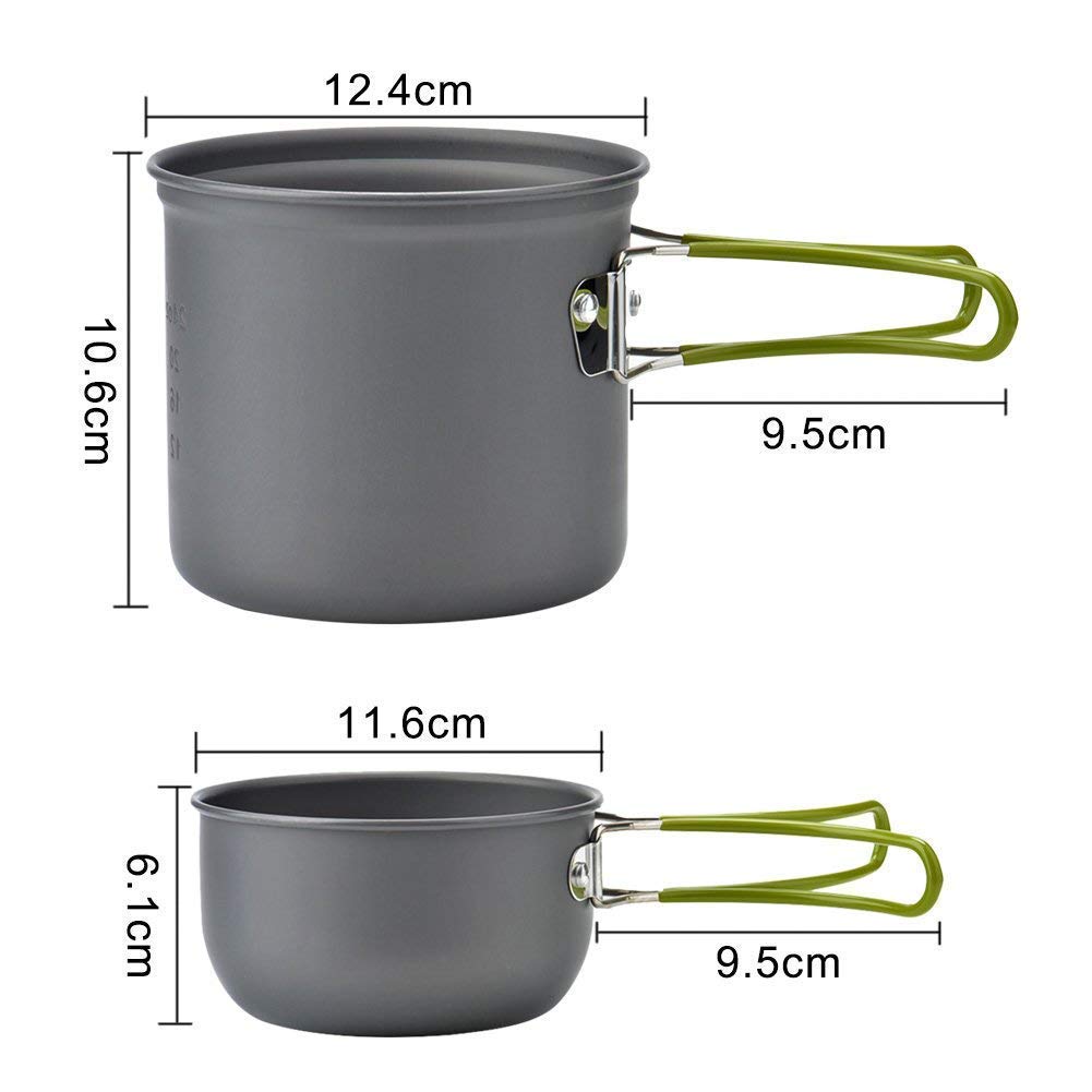 Image secondaire de Batterie de cuisine Set de Casseroles et Poêles pour Camping de Cuisine pour Pique-nique/BBQ/Randonnée/Pédestre/Excursion – Vert